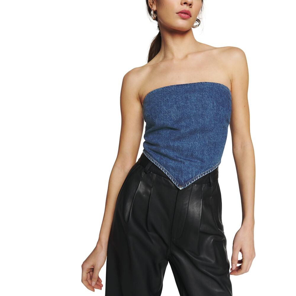 Reformation Denim Hemlock Braxton Handkerchief Top Size 8 NWT